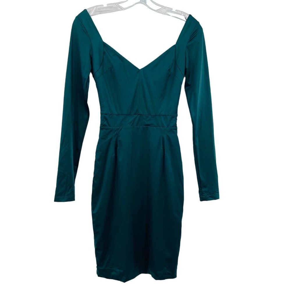 Sugarbird‎ Sweetheart Neckline Bodycon Midi Dress Size 6 Green Long Sleeve Sexy